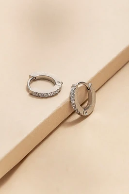 Sandy Stainless Steel Pave Huggie Earrings
