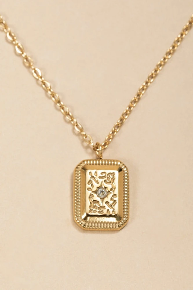 Angelica Stainless Steel Engraved Pendant Necklace