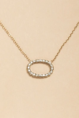 Casandra Stainless Steel Pave Oval Pendant Necklace