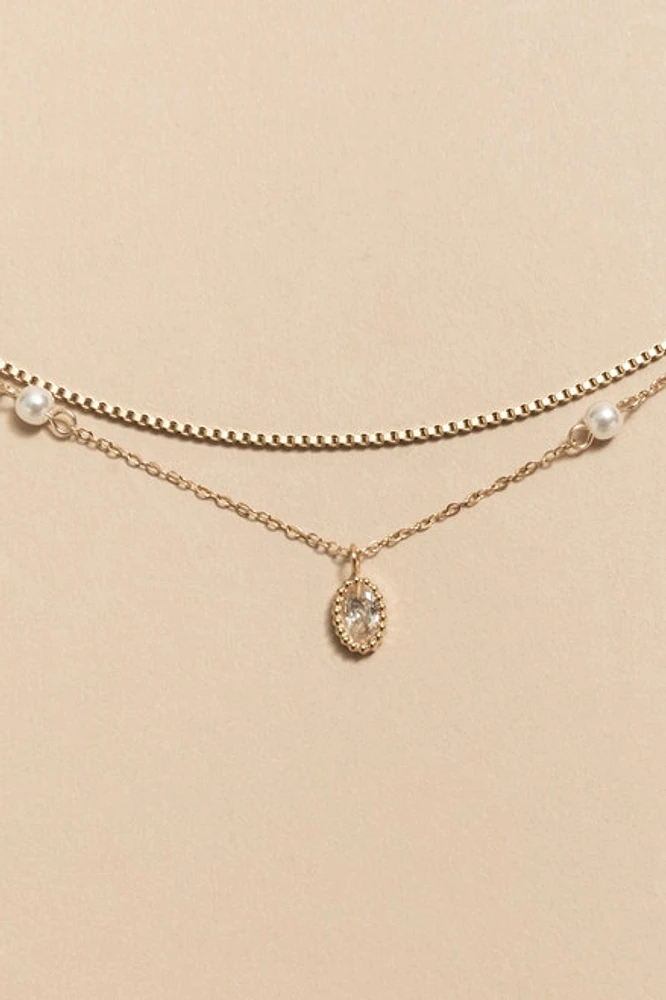 Thelma Stainless Steel Pearl Station Pendant Necklace