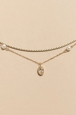 Thelma Stainless Steel Pearl Station Pendant Necklace