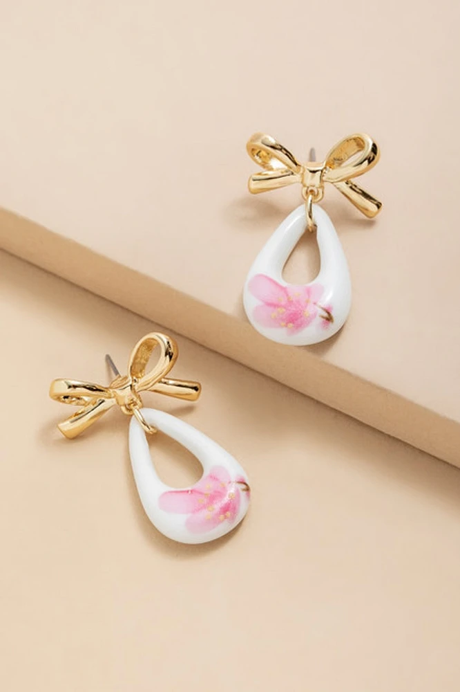Bridget Bow With Ceramic Teardrop Earrings