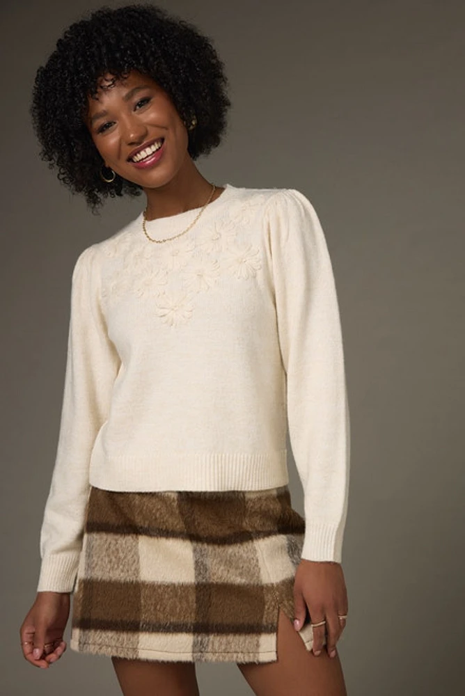 Tami Tonal Flower Applique Pullover Sweater