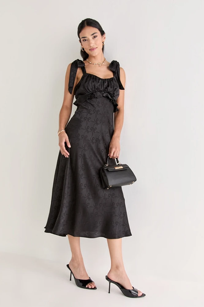 Rita Ruched Bow Jacquard Midi Dress