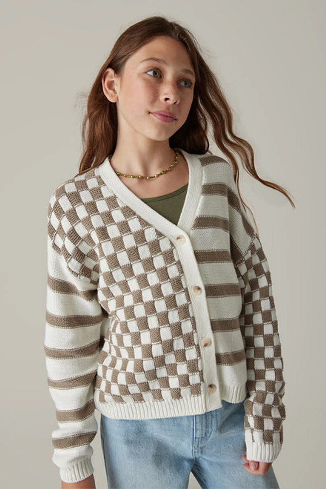 Hello Franki Mixed Print Cardigan for girls Dark Brown