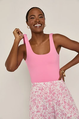 yummi by francesca's Sleeveless Square Neck Tank Bodysuit Pink