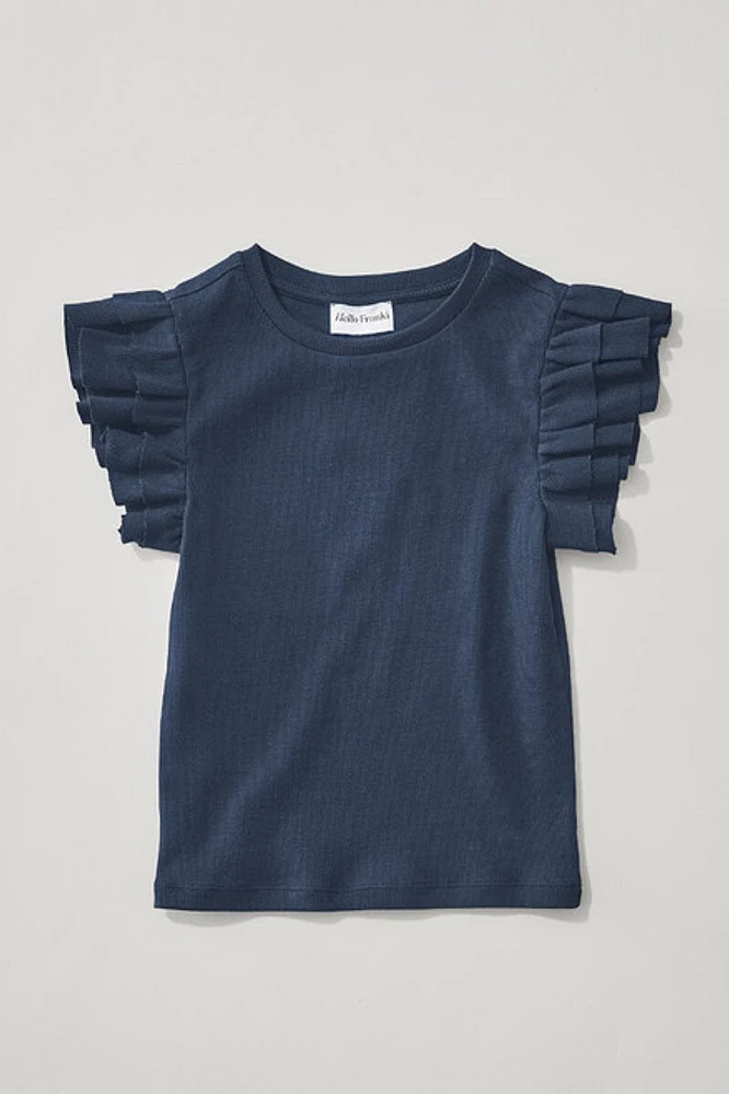 Hello Franki Sleeveless Ribbed Ruffle Tee for girls Navy