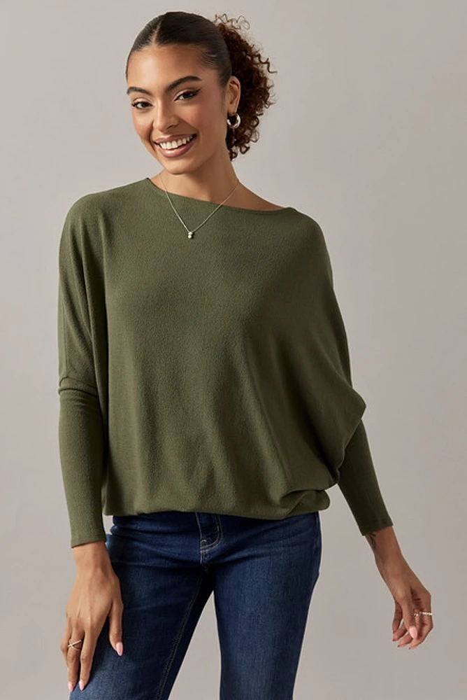 Josie Long Sleeve Dolman Top Olive Green
