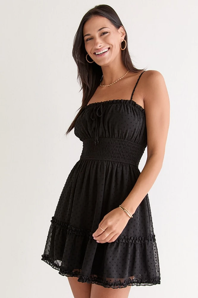 Ezra Clip Dot Mini Dress Black