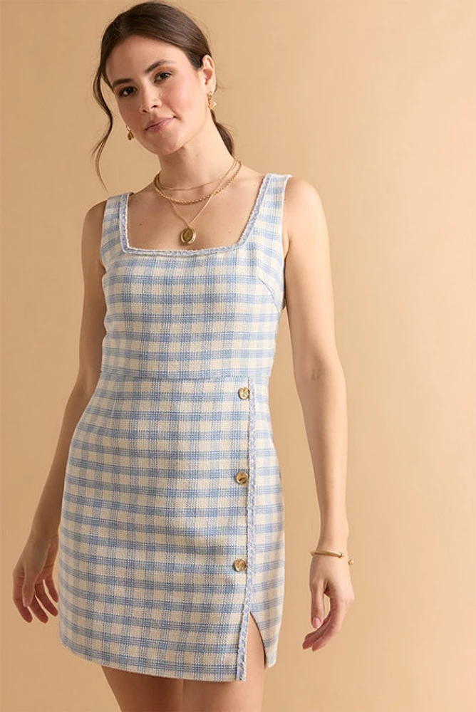 Paula Square Neck Tweed Mini Dress