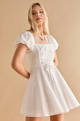 Alexis Lace Up Eyelet Skater Mini Dress