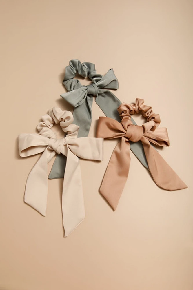 Whitney Satin Bow Ponytail Scrunchie Set