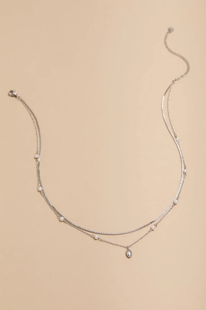 Tessa Stainless Steel Layered Crystal Pendant Necklace