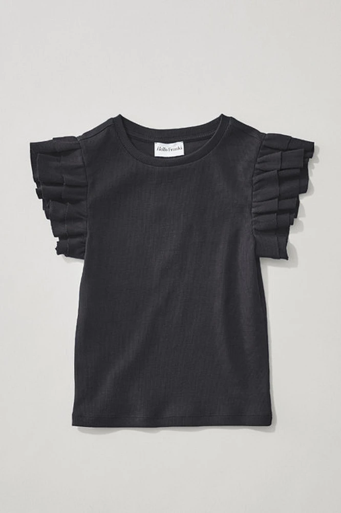 Hello Franki Sleeveless Ribbed Ruffle Tee for girls