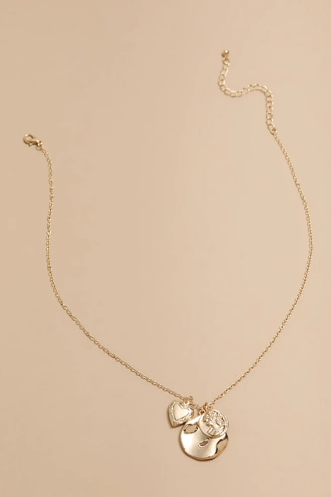 Lacy Coin and Locket Charm Necklace