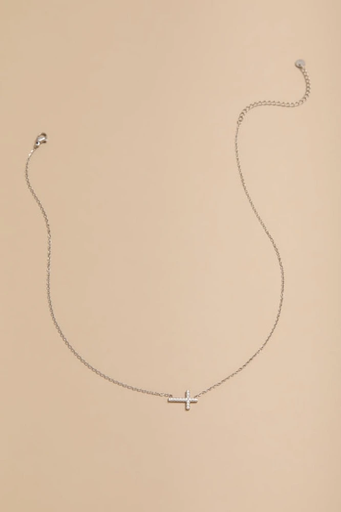 Josie Stainless Steel Sideways Cross Pendant Necklace