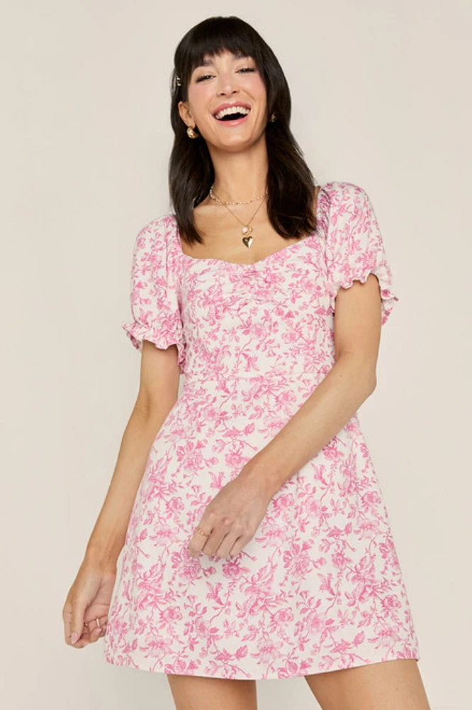 Layla Postcard Print Mini Dress