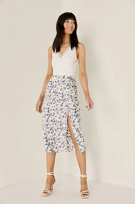 Rosalyn Floral Satin Midi Skirt