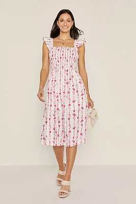 Marry Ruffle Sleeve Floral Midi Dress