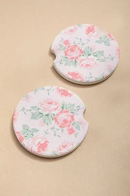 Pink Rose Car Coaster Set
