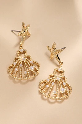 Lesley Clam Shell Pearl Drop Earrings