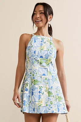 Holly Lemon Print Halter Mini Dress
