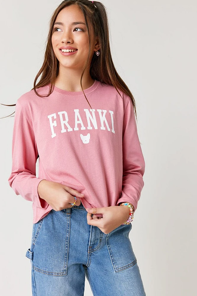 Hello Franki Frenchie Collegiate Long Sleeve Tee for girls