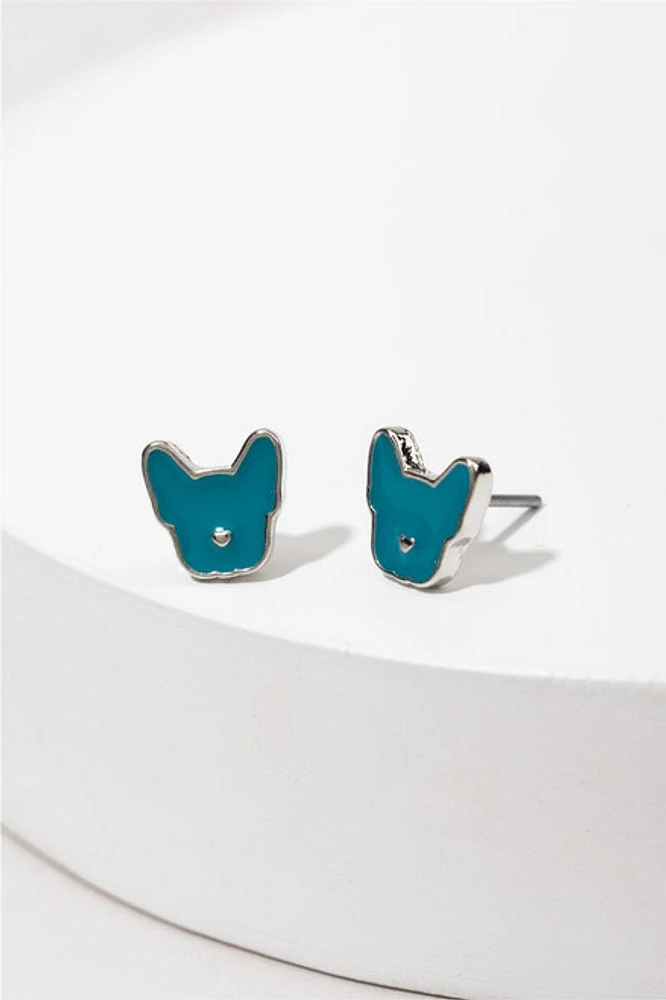 Hello Franki Teal Frenchie Stud Earrings for girls
