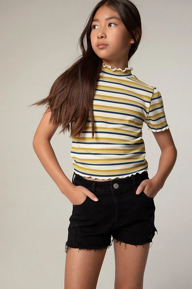 Hello Franki Frayed Black Denim Shorts for girls