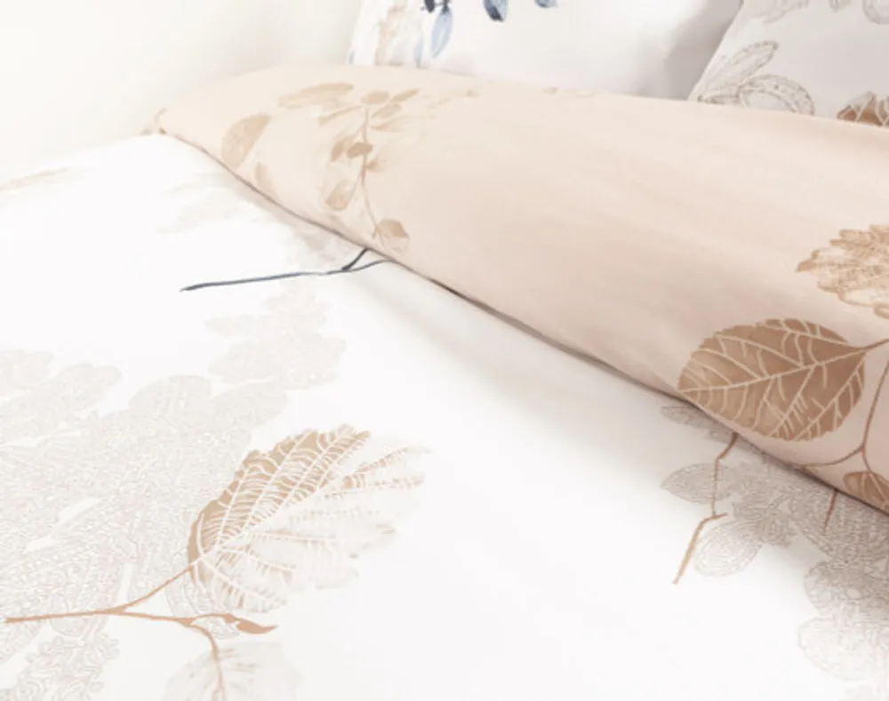 Alder Duvet Cover, TENCEL Lyocell, Botanical, Beige, Queen