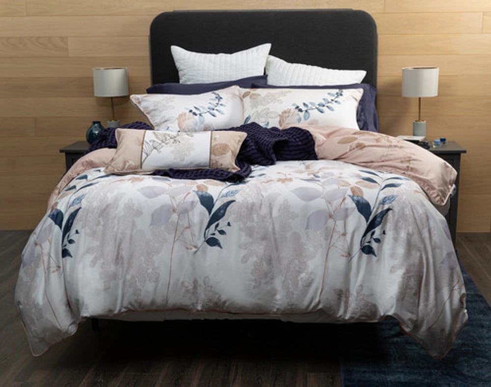 Alder Duvet Cover, TENCEL Lyocell, Botanical, Beige, Queen