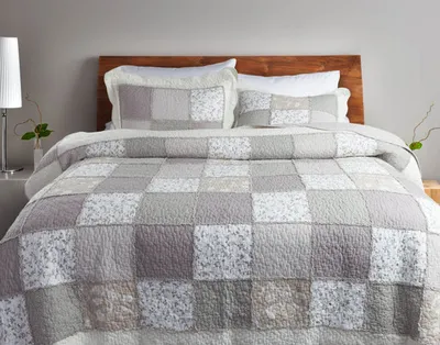 Graveley Cotton Quilt Set, Botanical, Grey, Queen