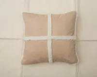 Windowpane Shearling Square Cushion , Beige, 18" x 18"