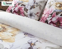 Braganza Duvet Cover, TENCEL Lyocell, Floral, White, Queen