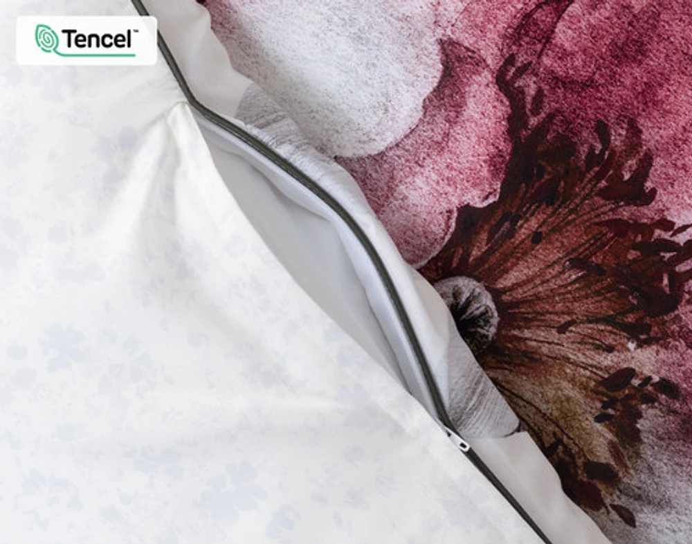 Braganza Duvet Cover, TENCEL Lyocell, Floral, White, Queen