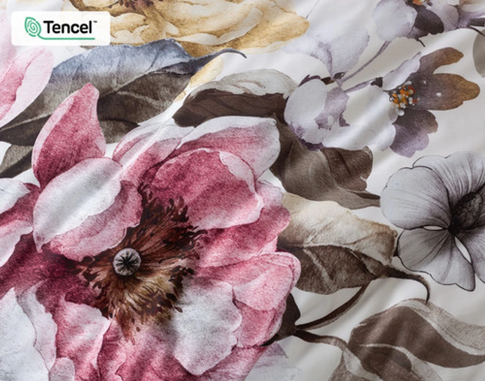 Braganza Duvet Cover, TENCEL Lyocell, Floral, White, Queen