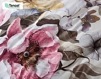 Braganza Duvet Cover, TENCEL Lyocell, Floral, White, Queen