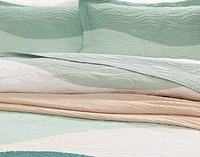 Ocean Waves Cotton Quilt Set, Scenic, Green, Queen