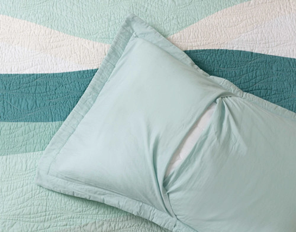 Ocean Waves Cotton Quilt Set, Scenic, Green, Queen