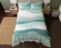 Ocean Waves Cotton Quilt Set, Scenic, Green, Queen