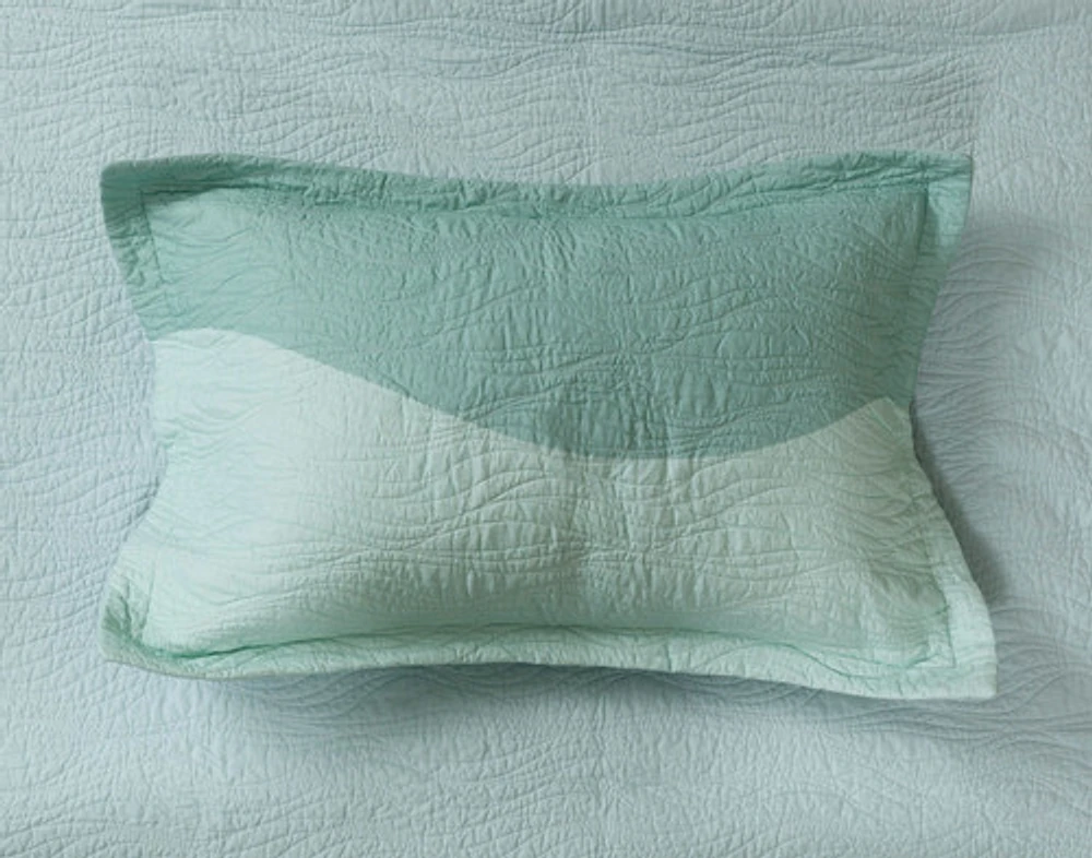 Ocean Waves Cotton Quilt Set, Scenic, Green, Queen