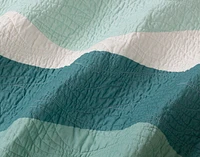 Ocean Waves Cotton Quilt Set, Scenic, Green, Queen