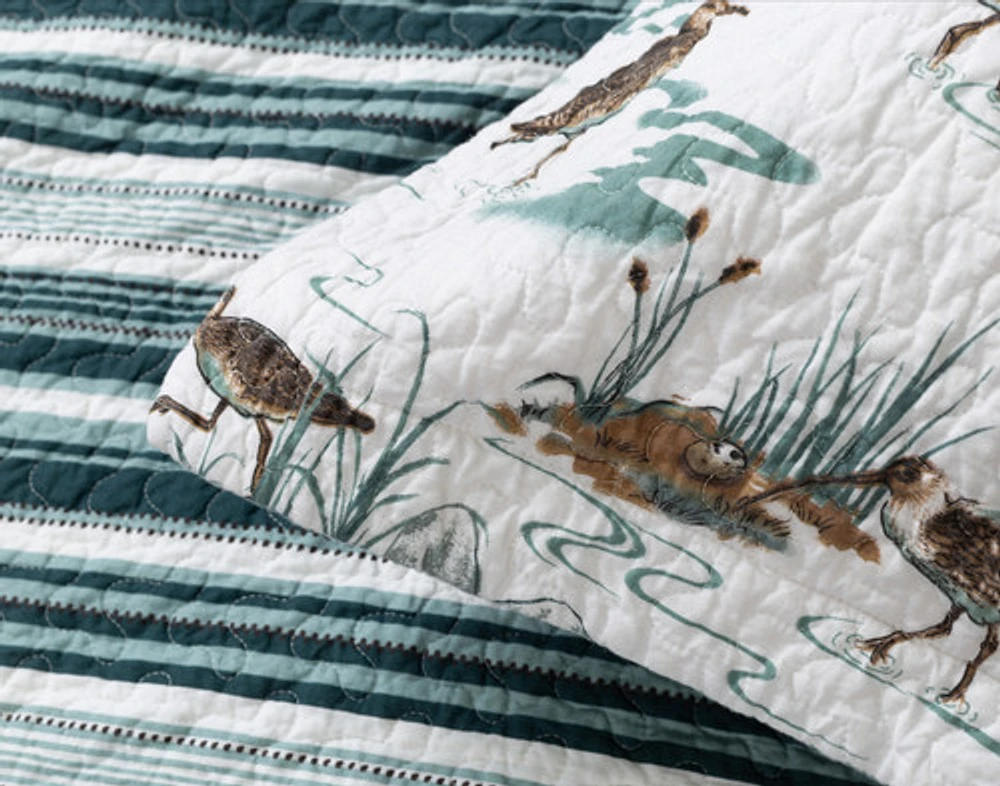Sandpiper Cotton Quilt Set, Scenic, White, Super King