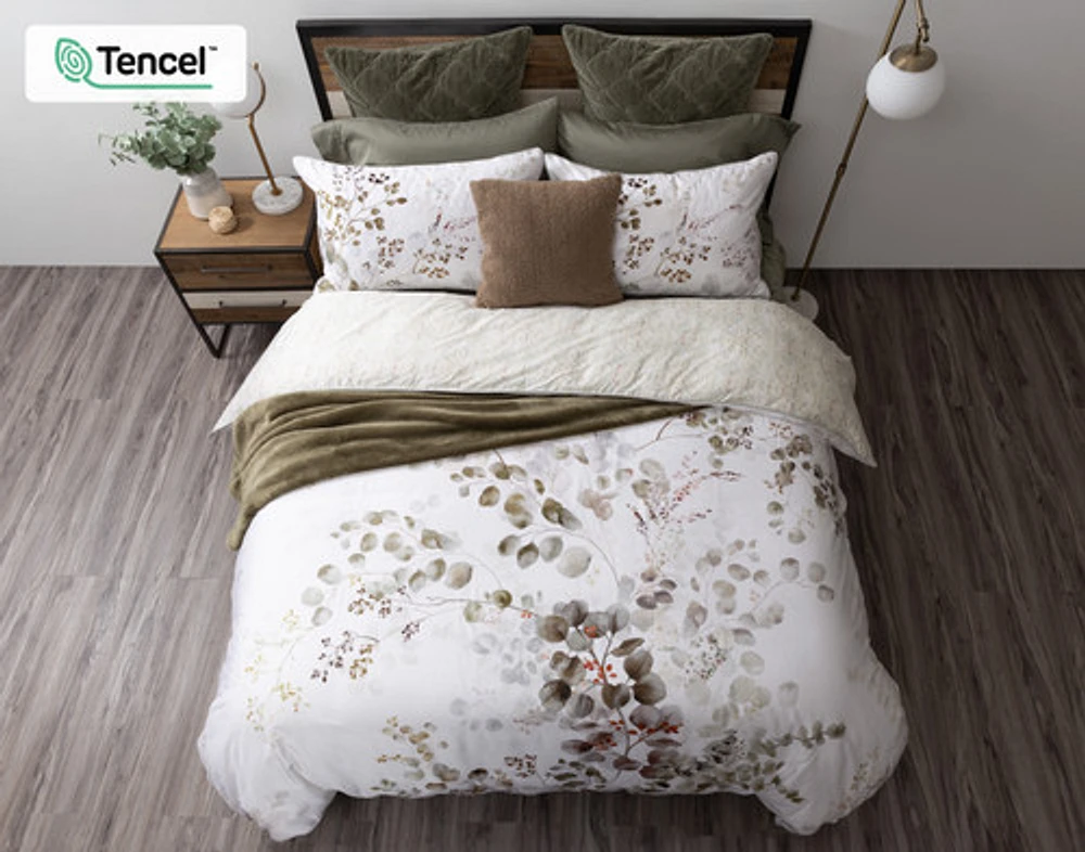 Sasha Botanical Duvet Cover, TENCEL Lyocell, Botanical, White,