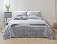 Delray Striped Cotton Quilt Set, Blue, Queen