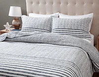 Delray Striped Cotton Quilt Set, Blue, Queen