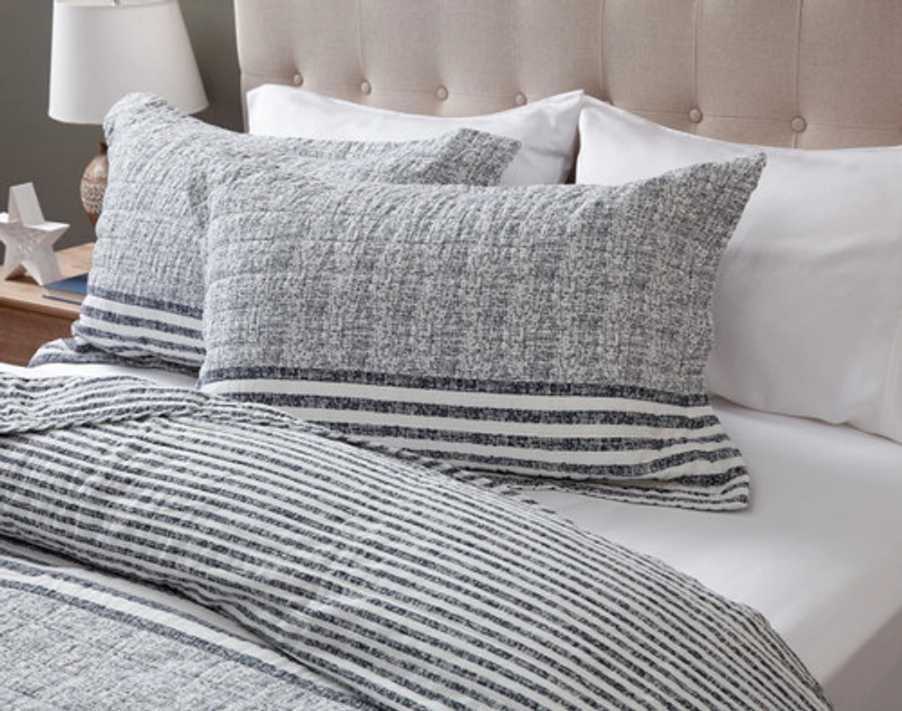 Delray Striped Cotton Quilt Set, Blue, Queen