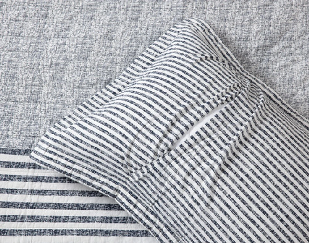 Delray Striped Cotton Quilt Set, Blue, Queen