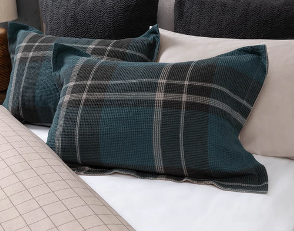 Marlon Plaid Pillow Sham, Geometric, Green,