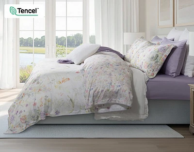 Gardenglow Floral Duvet Cover, TENCEL Lyocell, Floral, White, Queen